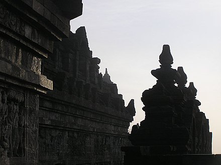 The distinctive stupas of the upper levels of Borobudur