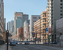 Eight-lane boulevard in downtown Montreal