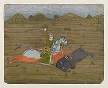 Escena de caza en una ilustración moghul (ca. 1760)