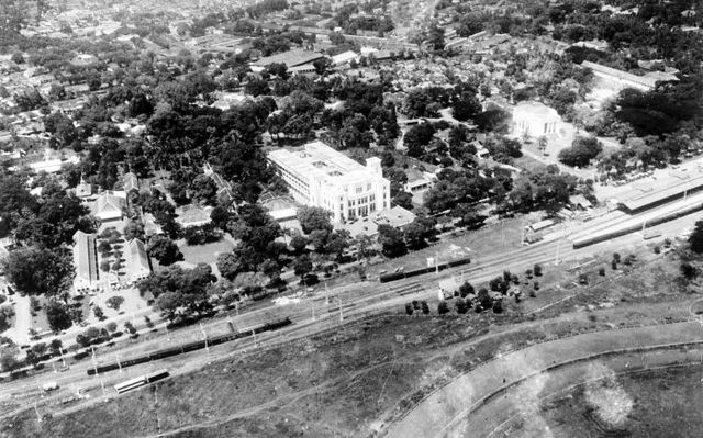 An aerial picture of the Gambir station during colonial era