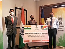 India sent COVID-19 vaccine to Seychelles under the Vaccine Maitri Program. COVID-19 vaccine from India to Seychelles.jpg