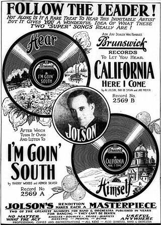 <span class="mw-page-title-main">California, Here I Come</span> 1924 song by Bud DeSylva, Joseph Meyer and Al Jolson