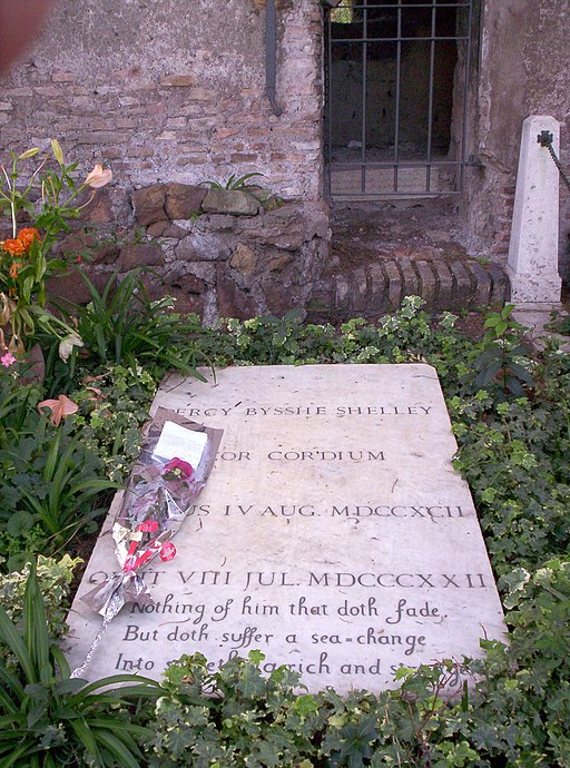 Photograph of Percy Bysshe Shelley's grave at the Protestant Cemetery in Rome