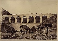 Construction of the bridge-aqueduct of the chasm, part of the Canal de Isabel II in 1854 (by Charles Clifford)