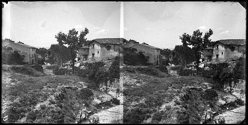 File:Cases de Sant Julià de Vilatorta amb alguns arbres en primer terme.jpeg