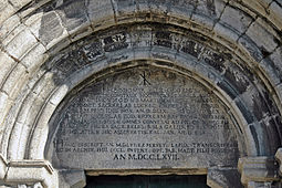Close-up of the 17th-18th century inscription copied from the original medieval parchment and dating the Church to 559 A.D. Cedofeita-Igreja Romanica de Cedofeita (5).jpg