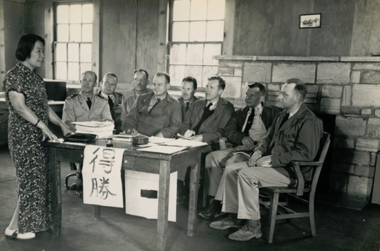 Civil Affairs Staging Area (CASA) officers receive Chinese language instruction at the Presidio of Monterey in the Spring of 1945.