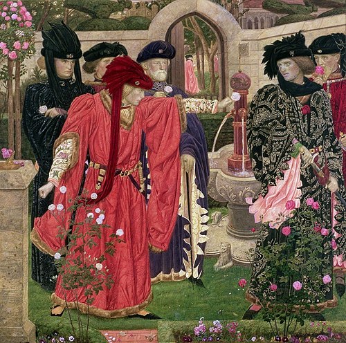 Plucking the Red and White Roses in the Old Temple Gardens (Henry Payne, c. 1908): Symbolic representation of the Wars of the Roses in art