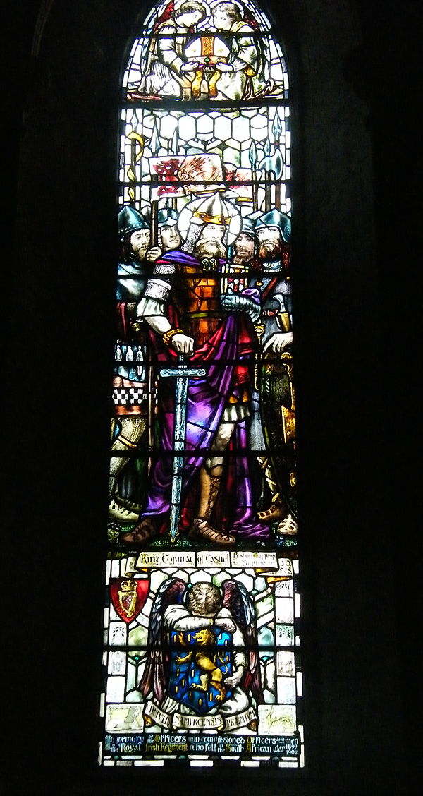 Stained glass window in St. Patrick's Cathedral, Dublin, by Sarah Purser made in 1906: a depiction of King Cormac of Cashel