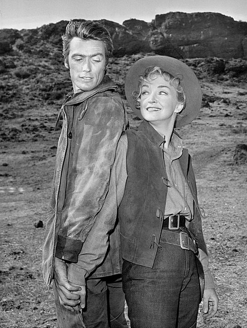 Eastwood alongside Nina Foch in an episode of Rawhide, 1959