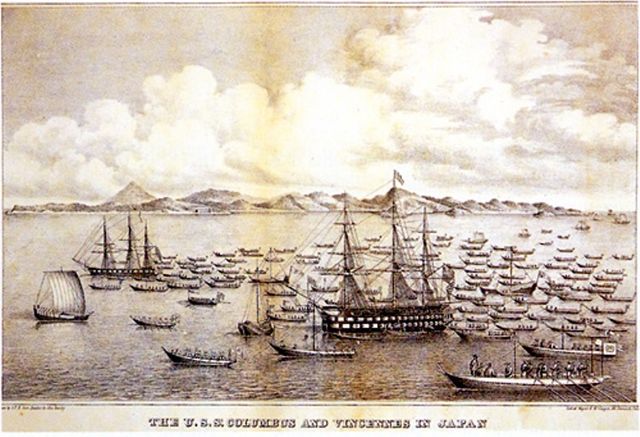 USS Vincennes and USS Columbus in Tokyo Bay, Japan, in July 1846.