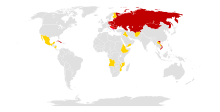 Map of Comecon member states as of November 1986   Members   Formal members which did not participate   Associates who actually participated   Observers