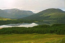 Loch Tulla, gut erkennbar sind die zahlreichen wieder aufgeforsteten Flächen in Ufernähe.