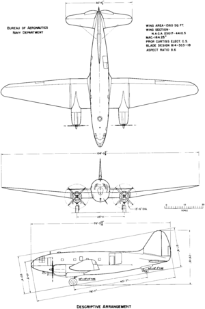 3-view line drawing of the Curtiss R5C-1 Commando