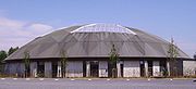 The exterior of the Boudewijn Seapark dolphinarium in Bruges