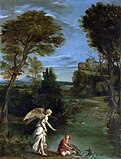 Пейзаж с Товием, поймавшим рыбу. Ок. 1610. Медь, масло. Национальная галерея, Лондон