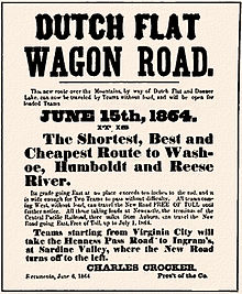 1864 advertisement for the opening of the Dutch Flat Wagon Road Dutch Flat Wagon Road 1864.jpg