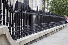 The wrought iron railings at St Paul's Cathedral, London. EH1194622 Railings to Churchyard of Cathedral Church of St Paul 04.jpg