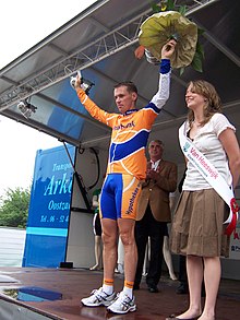 Erik Dekker sur le podium après son dernier succès sur la 2e étape du Ster Elektrotoer.