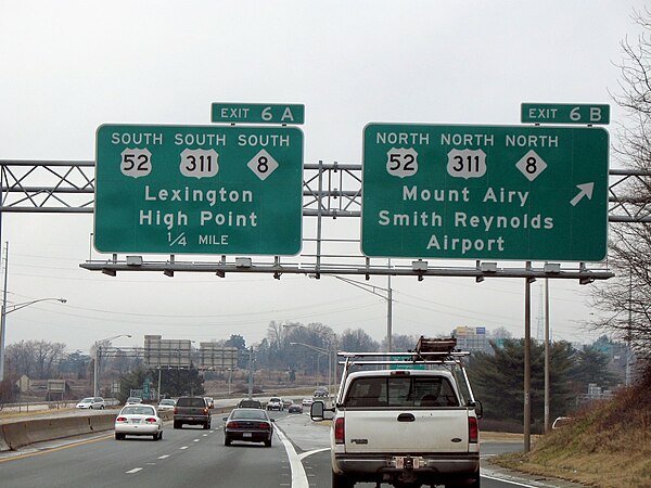 The north–south directions of US 52 in Winston-Salem