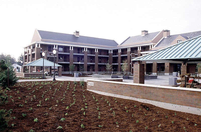 File:Exterior view of Building P12420, new barracks complex on North Fort Lewis, Washington. Grand opening scheduled for November 1996 - DPLA - 676035c6ba34fd3d6f1d8278b01675b4.jpeg