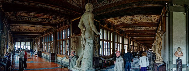 File:Firenze - Florence - Galleria degli Uffizi - Vasari Corridor 1566 - ICE Photocompilation Viewing from WNW to NNE.jpg