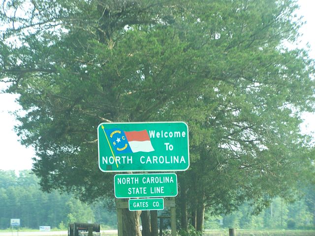 A welcome sign at the NC state line on US 13