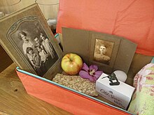 A genealogical diorama for an elementary school class project; the featured subject is a maternal great-grandfather of the student GenealogicalDiorama.jpg