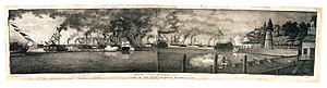 The "churn" after its retirement as flagstaff, c. 1825 Grand Canal Celebration- View of the Fleet Preparing to Form in Line MET 49G 111R6.jpg