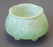 Green aragonite tripod vase Mid-Euphrates 6000 BCE Louvre Museum AO 28386