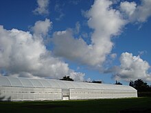 A plastic air-insulated greenhouse in New Zealand Greenhouse New Zealand.JPG