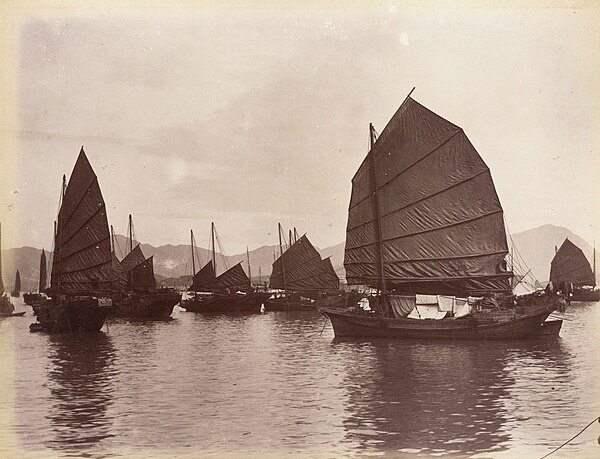 Junks in Guangzhou, photograph c. 1880 by Lai Afong