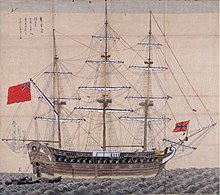 Dessin japonais contemporain du HMS Phaeton (Musée d'histoire et de culture de Nagasaki)
