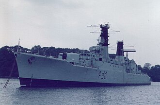 Salisbury while serving as a harbour training ship in 1983. HMS Salisbury F32.jpg