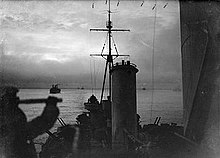 View of an Arctic convoy from Sheffield HMS Sheffield convoy.jpg