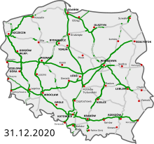 The highway network in 2020 HighwaysMapPoland 31 12 2020.svg