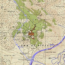 Historiske kortserier for området Umm az-Zinat (1940'erne med moderne overlejring) .jpg
