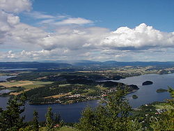 Kroksund bridge viewed from Kongens utsikt Hole in Norway.JPG