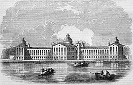 New York House of Refuge, a reform school completed in 1854 House of Refuge, Randall's Island, New York.jpg