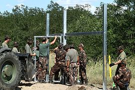 Hungarian border barrier along the Serbian border being constructed