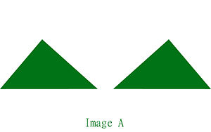 Two identical green triangles with the text "Image A" under them, all on a white background