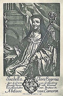 Isabelle de Grobbendonck, portrait armorié avec crosse épiscopale, par Jean-Baptiste Berterham (1696).