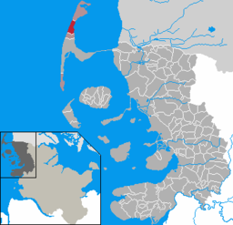 Läget för kommunen Kampen (Sylt) i Kreis Nordfriesland