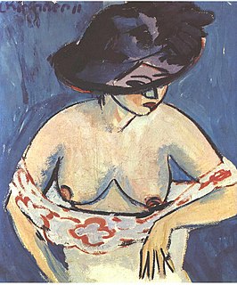 <i>Female Half-Length Nude with Hat</i> Painting by Ernst Ludwig Kirchner