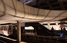 Greenbelt-bound Green Line train departing L'Enfant Plaza in September 2023. L'Enfant Plaza Station (September 2023) 16.jpg