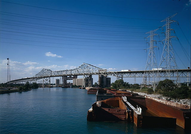 The Calumet River, with the Chicago Skyway traversing it