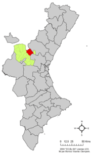 Localização do município de Andilla na Comunidade Valenciana