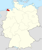 Mapa de Alemania, la posición del distrito de Aurich resaltada