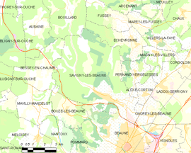 Mapa obce Savigny-lès-Beaune