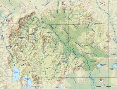 Map of North Macedonia with main rivers.